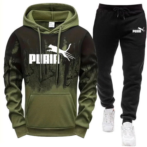 Hooded Sweatshirt and Sweatpants Outdoor Sports Jogger Suit Men's