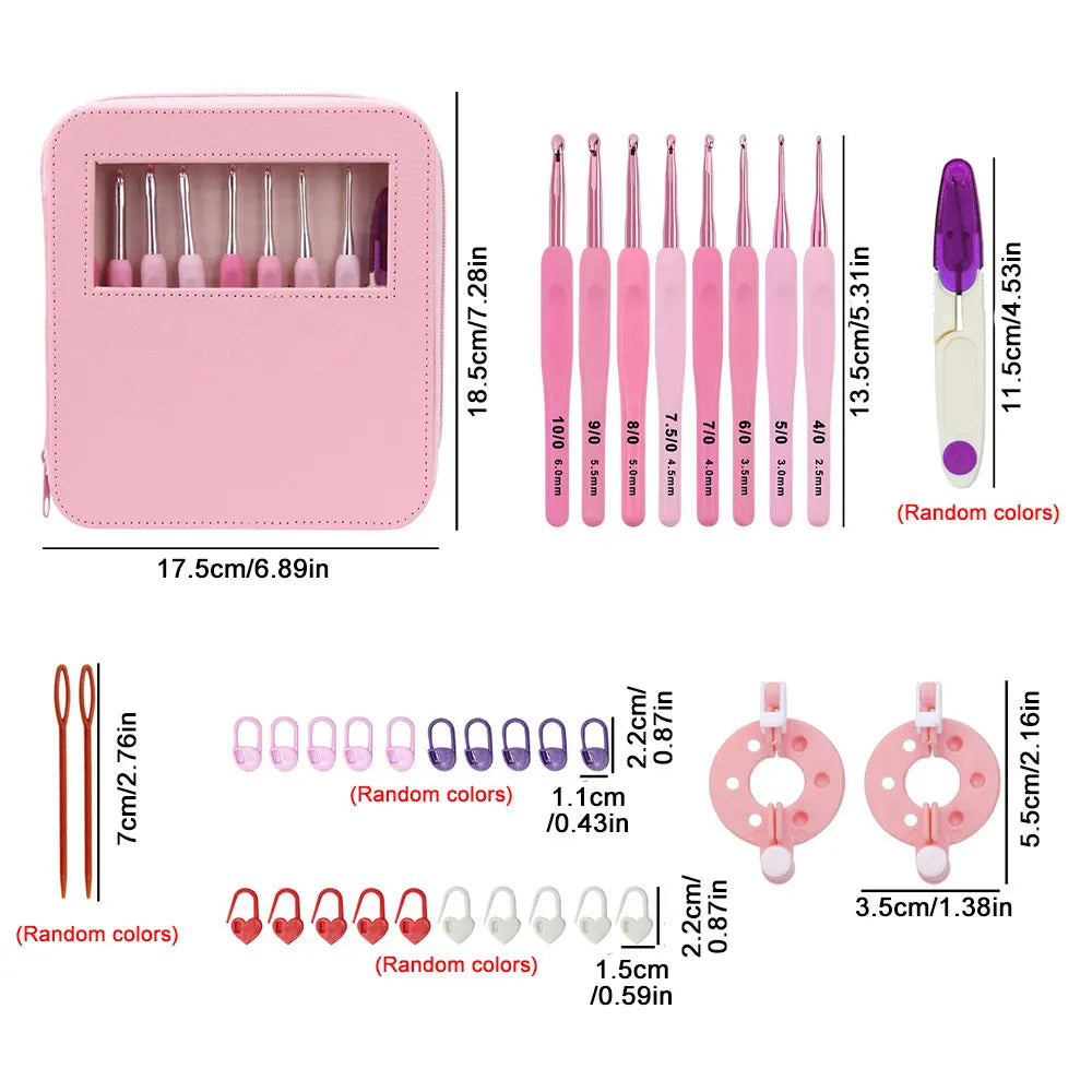 34pcs/set Crochet Hook Kit 2.5-6cm Ergonomic Soft Handle Aluminum