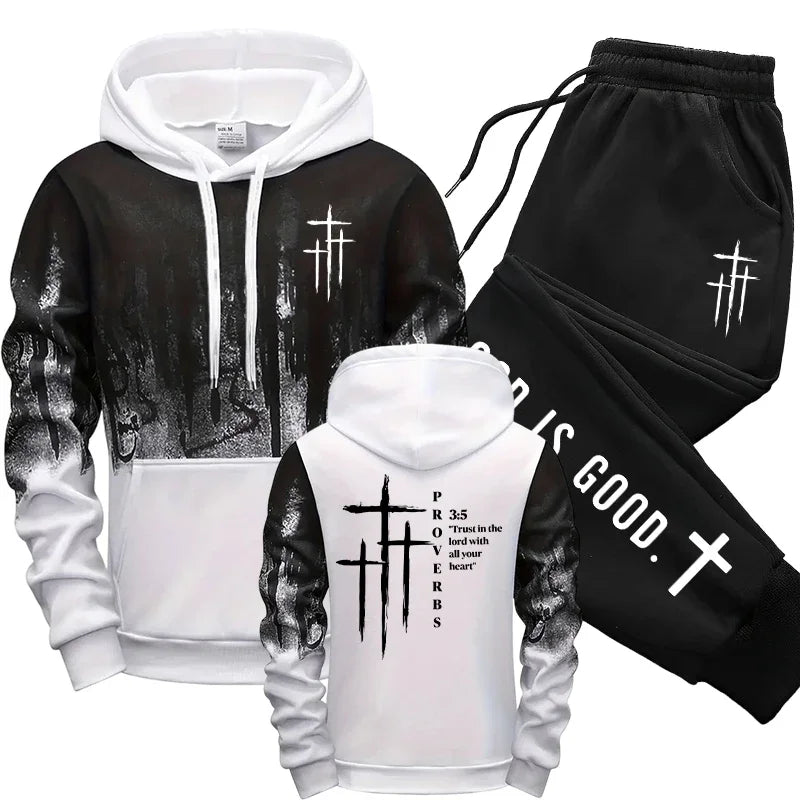 Jesus Christ Fashion Men's Set Hooded Sweatshirt and Sweatpants Autumn