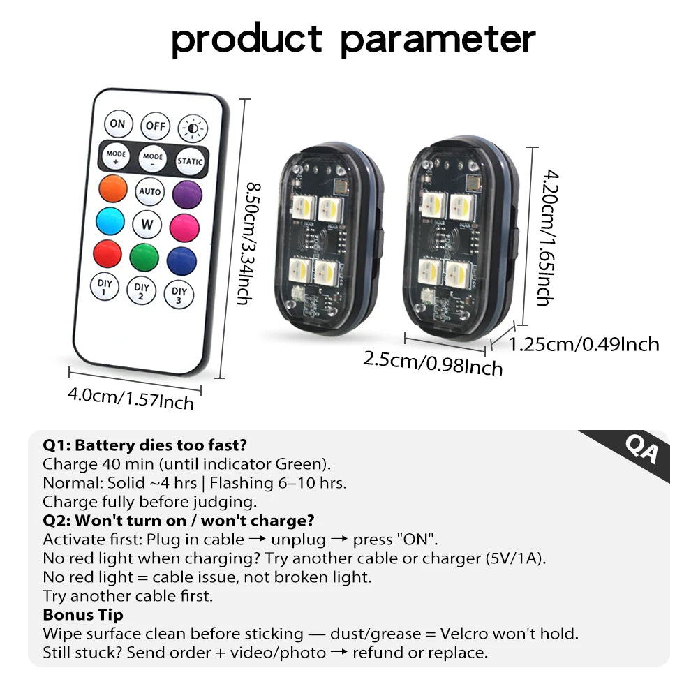 2/4pcs Wireless LED Strobe Lights Car Decor Atmosphere Light, 8 Colors