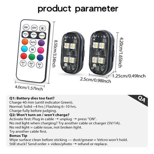2/4pcs Wireless LED Strobe Lights Car Decor Atmosphere Light, 8 Colors