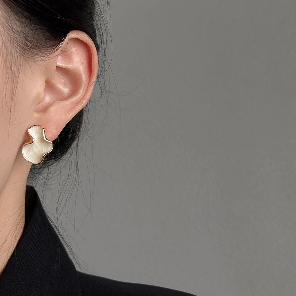 Artistic Abstract White Black Pink Color Cloud Irregular Stud Earring
