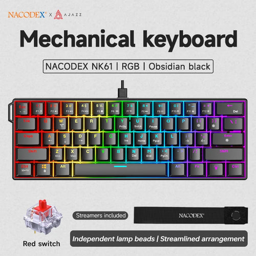 AJAZZ NK61 Wired Gaming Mechanical Keyboard 60% RGB Hot-Swappable 61