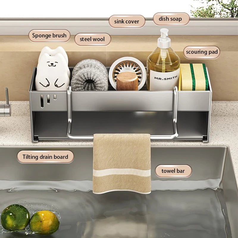Kitchen Stainless Steel Sponge Rack Household Sink Rag Drain Shelf