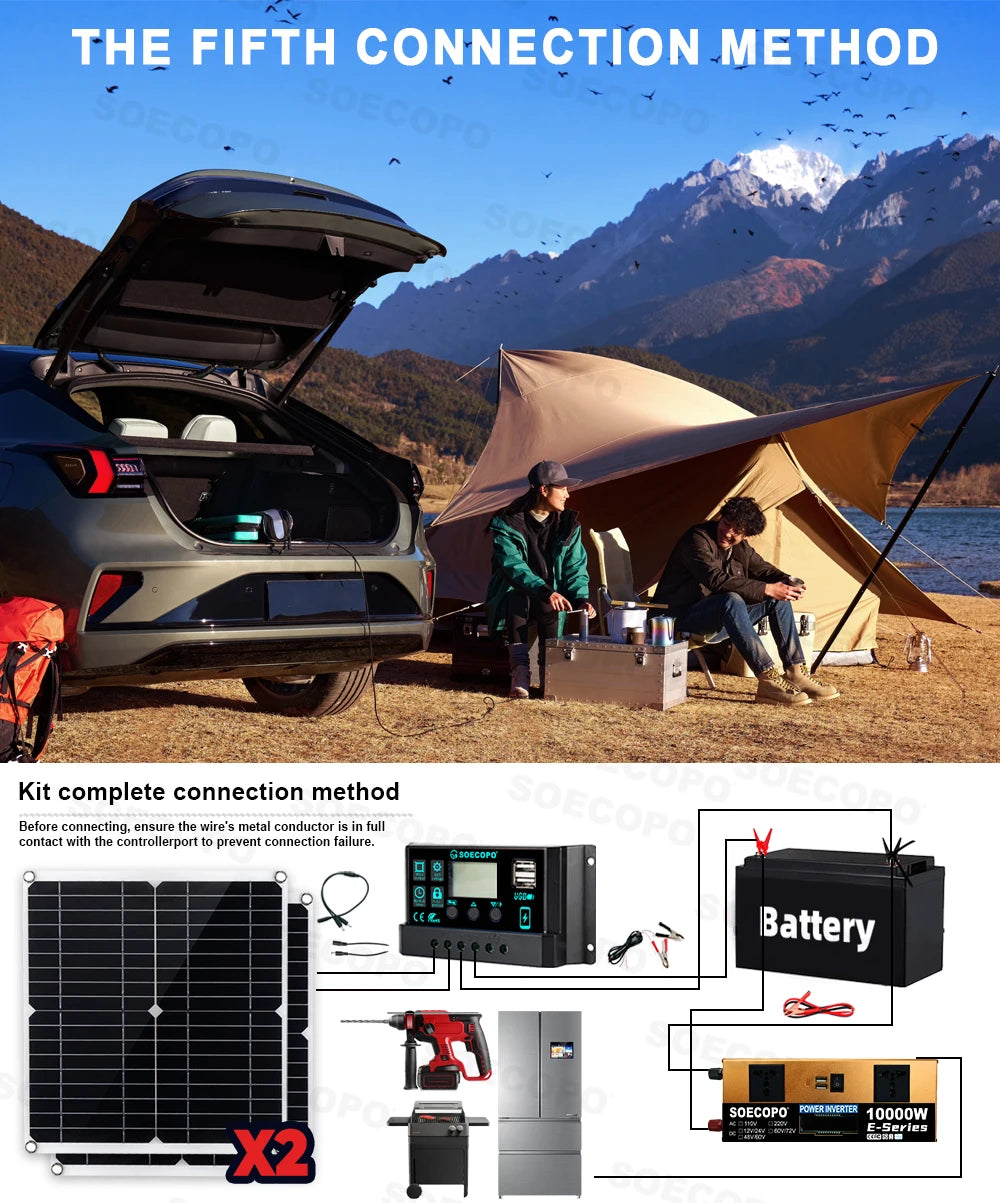 SOECOPO10000W Peak Solar System Kit 2x300W Solar Panels DC 12V 24V -