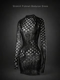 Hollow Out Fishnet Beach Cover Up Bodycon Dress, Sheer Mesh Festival
