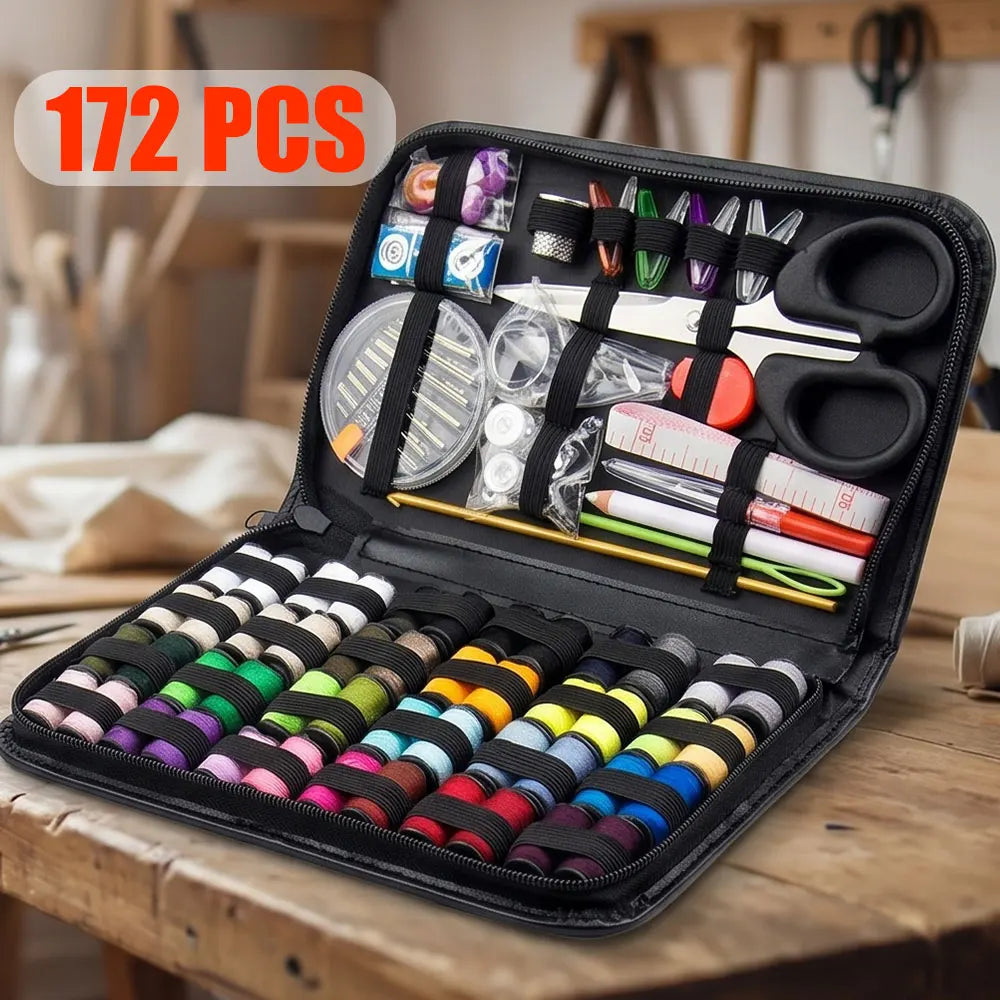 172pcs Sewing Kit Complete Set with Threads Needles Scissors Tape