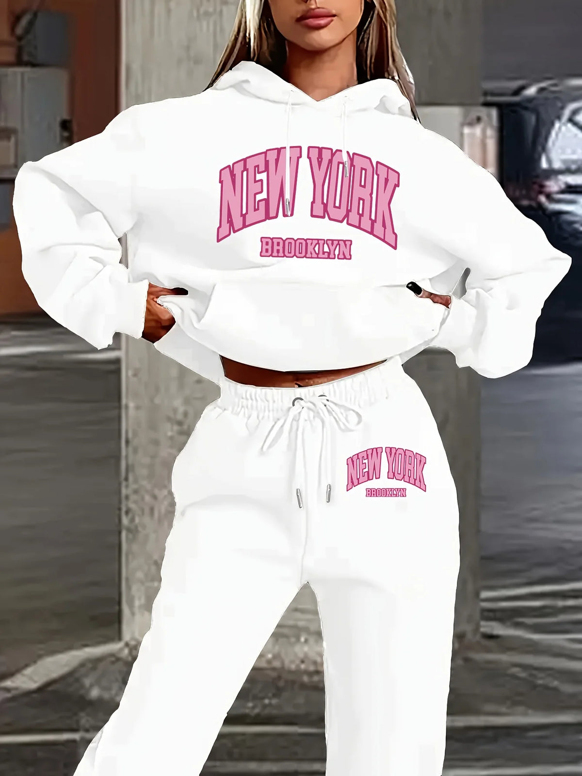 Women 2Pcs Letter Print Outfit, Hoodie and Sweatpants Set, Ladies