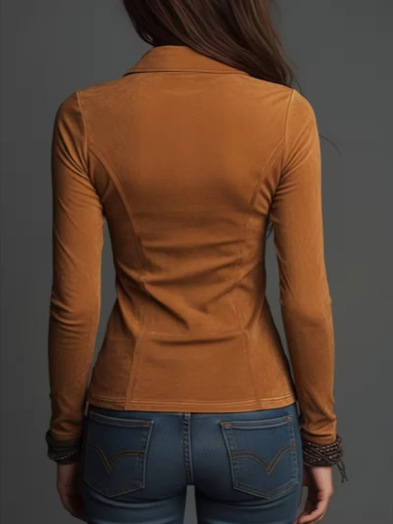 Women's Slim Fit Lapel Shirt, Multi-Color Zipper Closure, Cargo