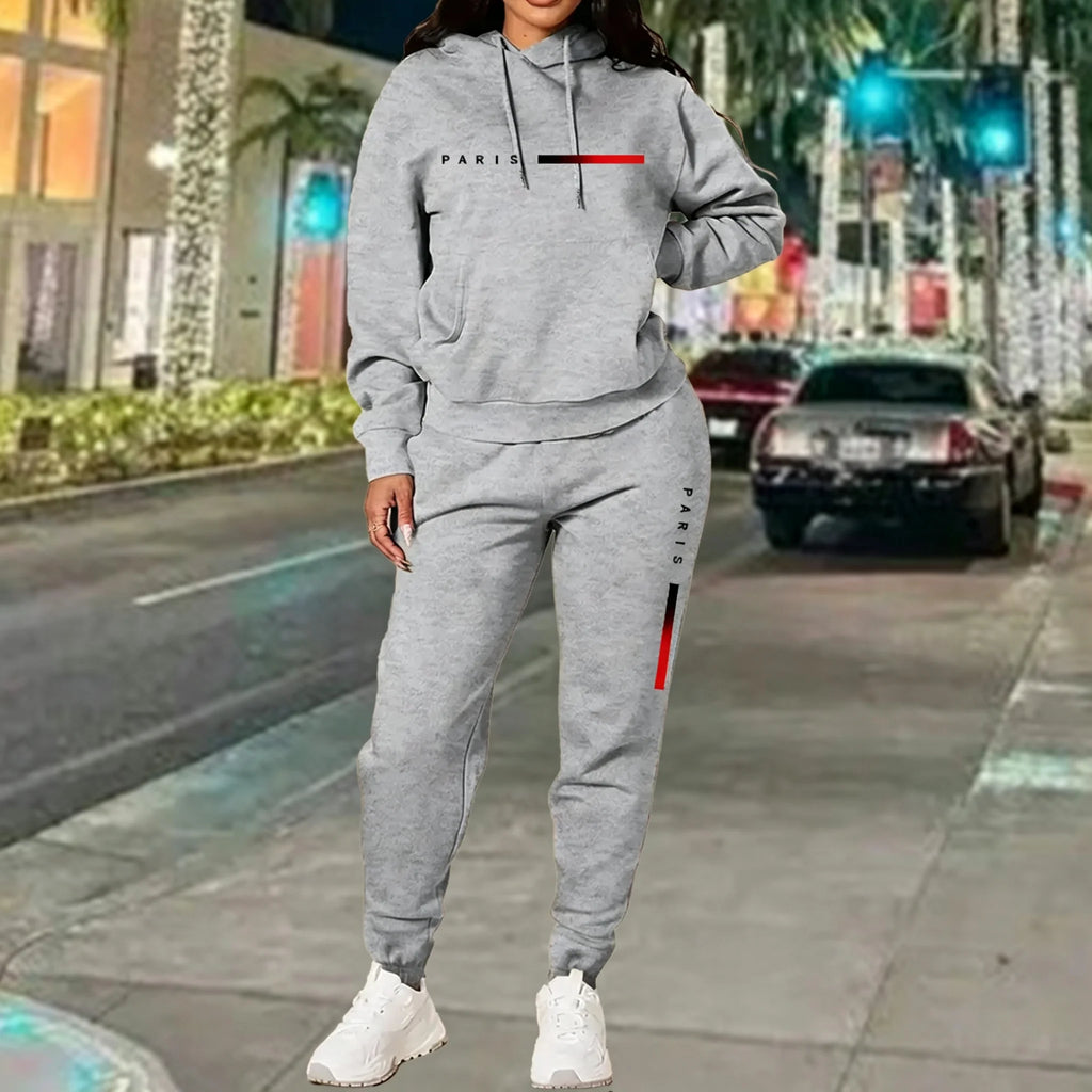 Hot Sales Women's Outfits Print Casual Hooded Sweatshirts 2 Pcs Suits