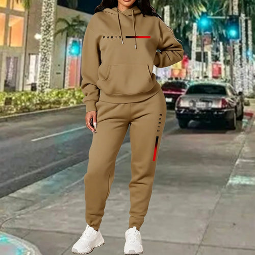 Hot Sales Women's Outfits Print Casual Hooded Sweatshirts 2 Pcs Suits