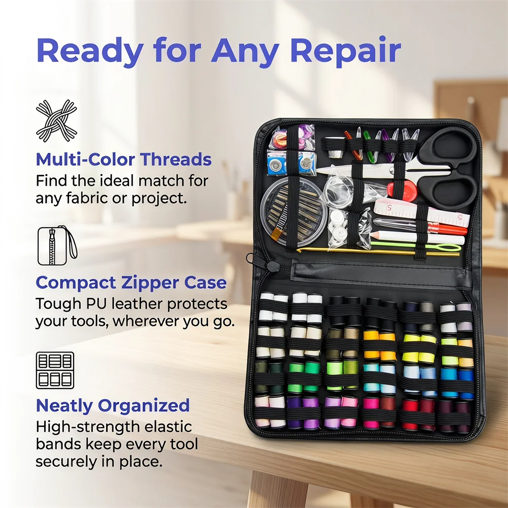 172pcs Sewing Kit Complete Set with Threads Needles Scissors Tape