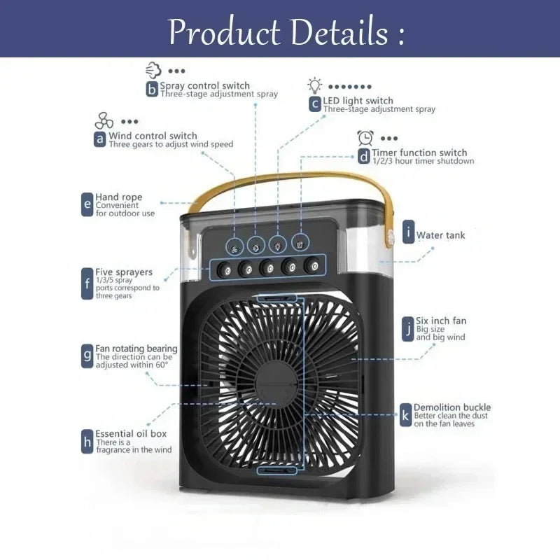 New 3 In 1 Fan AIr Conditioner Household Small Air Cooler LED Night