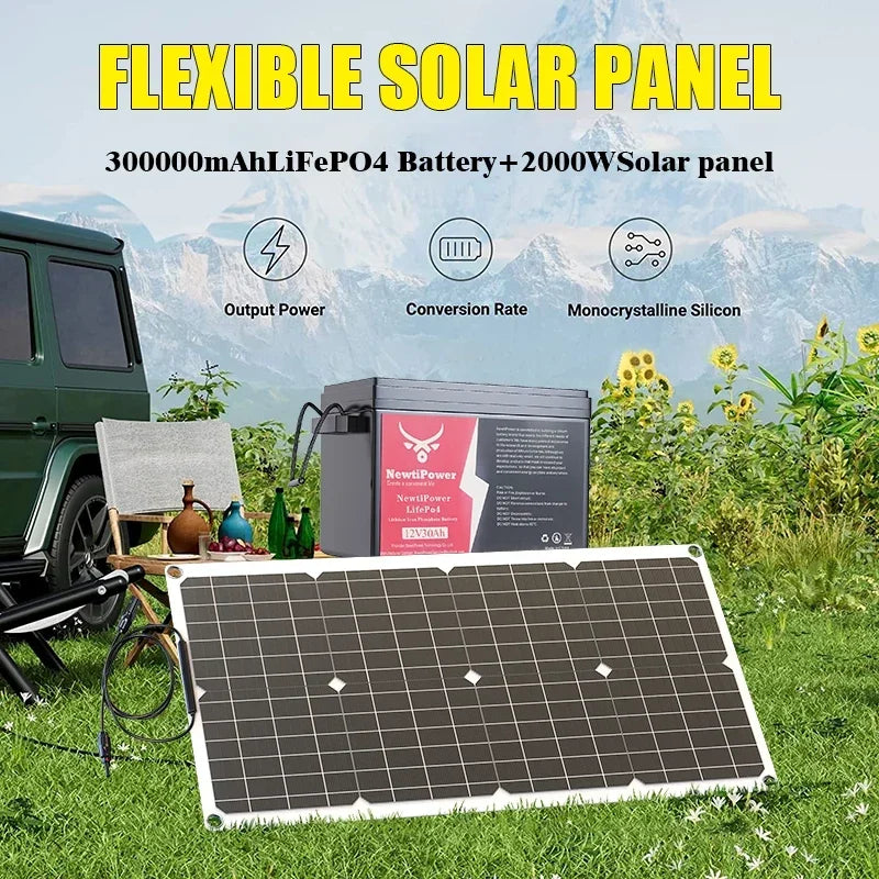 2000W Off-Grid Solar Complete Kit Power 100A Controller,110V 220V