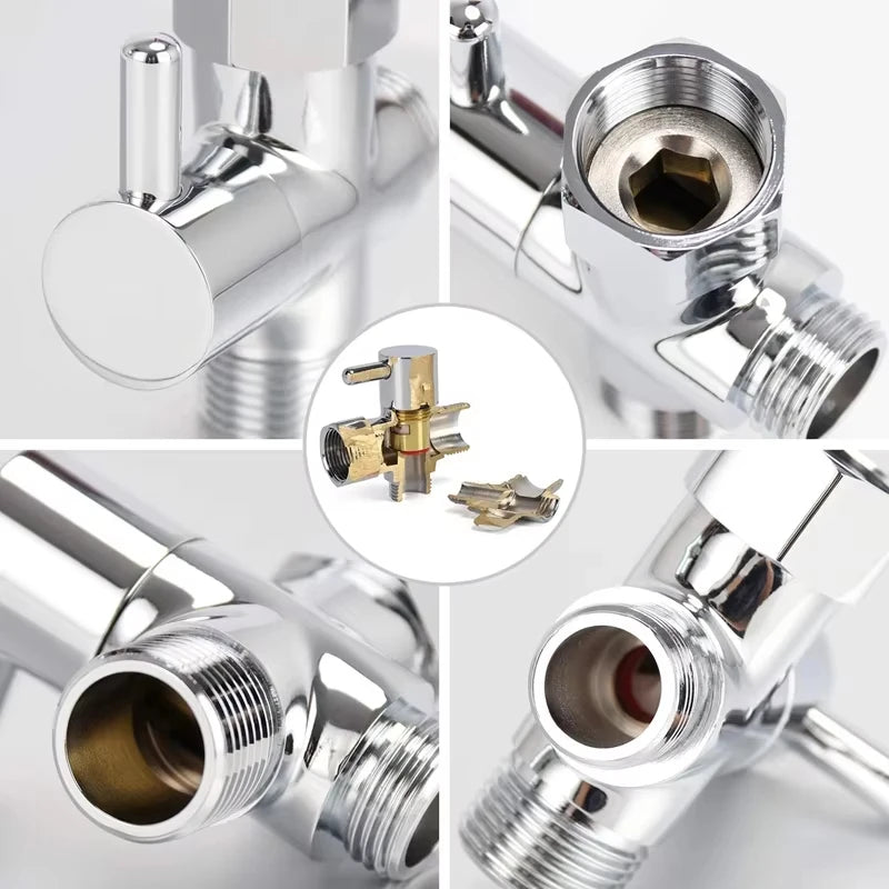 G1/2 Inch Diverter Valve Three-Way T-Type Adapter for Shower Brass