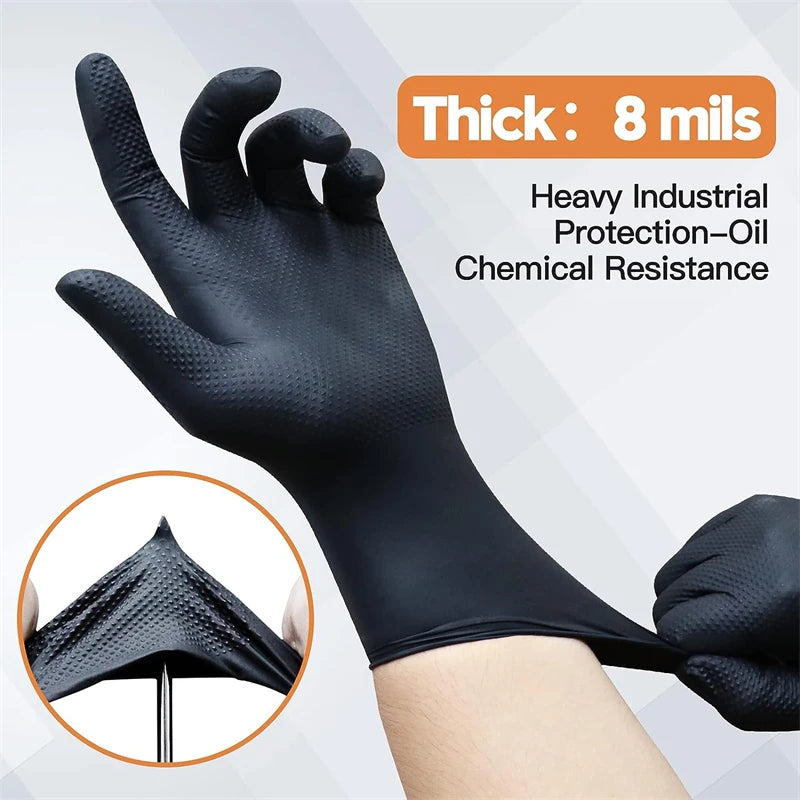 Industrial Black Nitrile Gloves 8mil Heavy Duty Disposable Gloves with