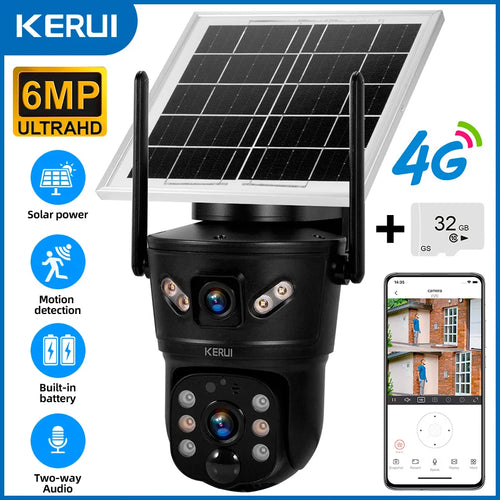 KERUI Outdoor Waterproof 6MP 4G SIM WIFI Solar Camera Dual Lens Camera