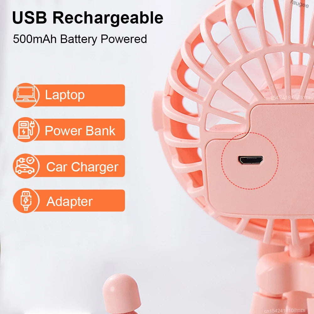 Portable Clip Fan Mini Stroller Fan USB Rechargeable Baby Stroller