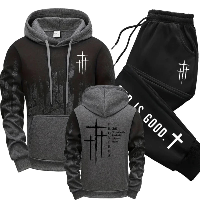 Jesus Christ Fashion Men's Set Hooded Sweatshirt and Sweatpants Autumn