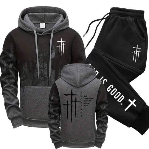 Jesus Christ Fashion Men's Set Hooded Sweatshirt and Sweatpants Autumn