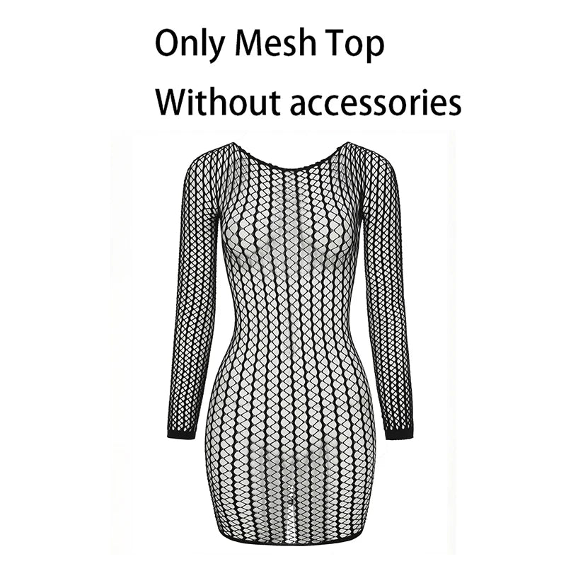 Hollow Out Fishnet Beach Cover Up Bodycon Dress, Sheer Mesh Festival