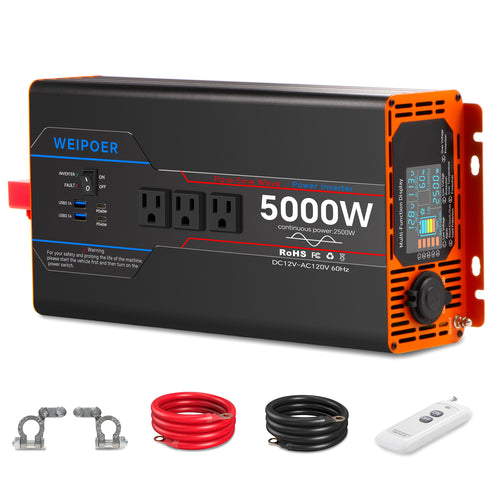 WEIPOER Pure Sine Wave Inverter DC 12V/24V to AC 120V 3000-6000W 60hz