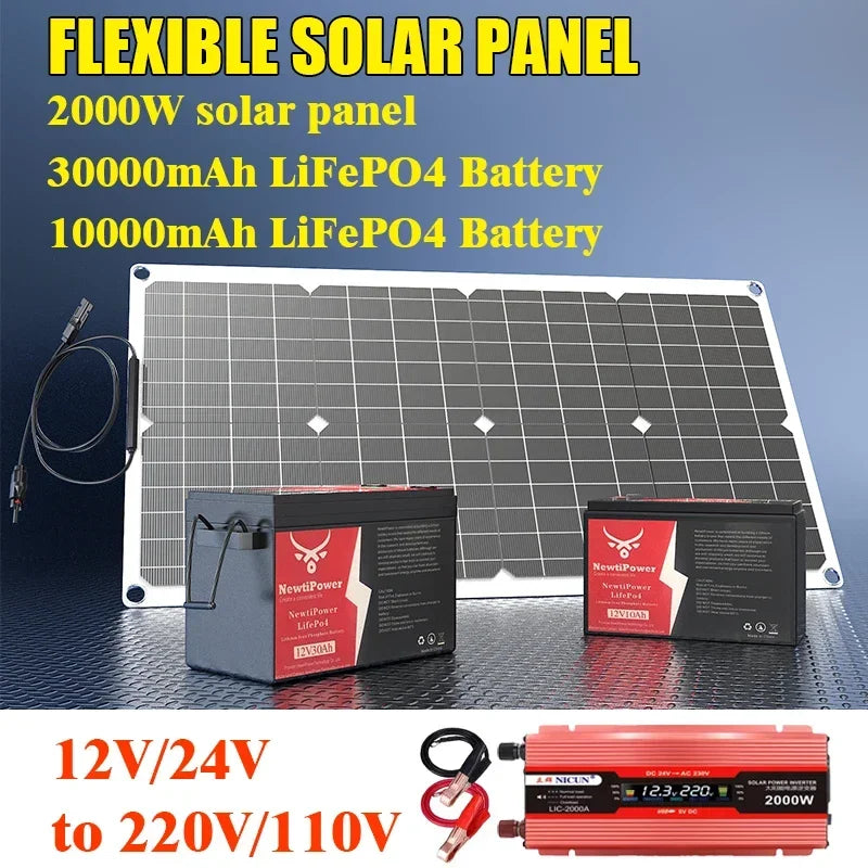 2000W Off-Grid Solar Complete Kit Power 100A Controller,110V 220V