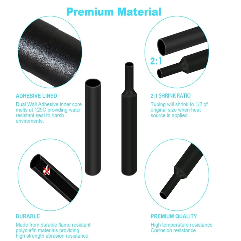Black Heat Shrink Tube Kit Thermoresistant Tubing Shrink Wire Wrapping