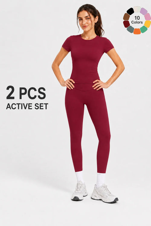Ladies Sportswear Set (Short Sleeve Top + Long Pants) Fitness Gym