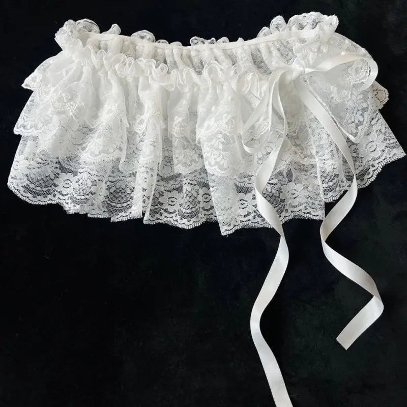 2026 Korean Ins Unique Lace Layered Gauze Skirts Lace Trim A-Line