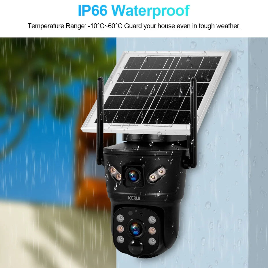 KERUI Outdoor Waterproof 6MP 4G SIM WIFI Solar Camera Dual Lens Camera