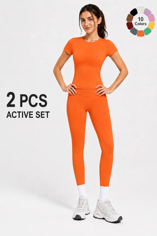 Ladies Sportswear Set (Short Sleeve Top + Long Pants) Fitness Gym
