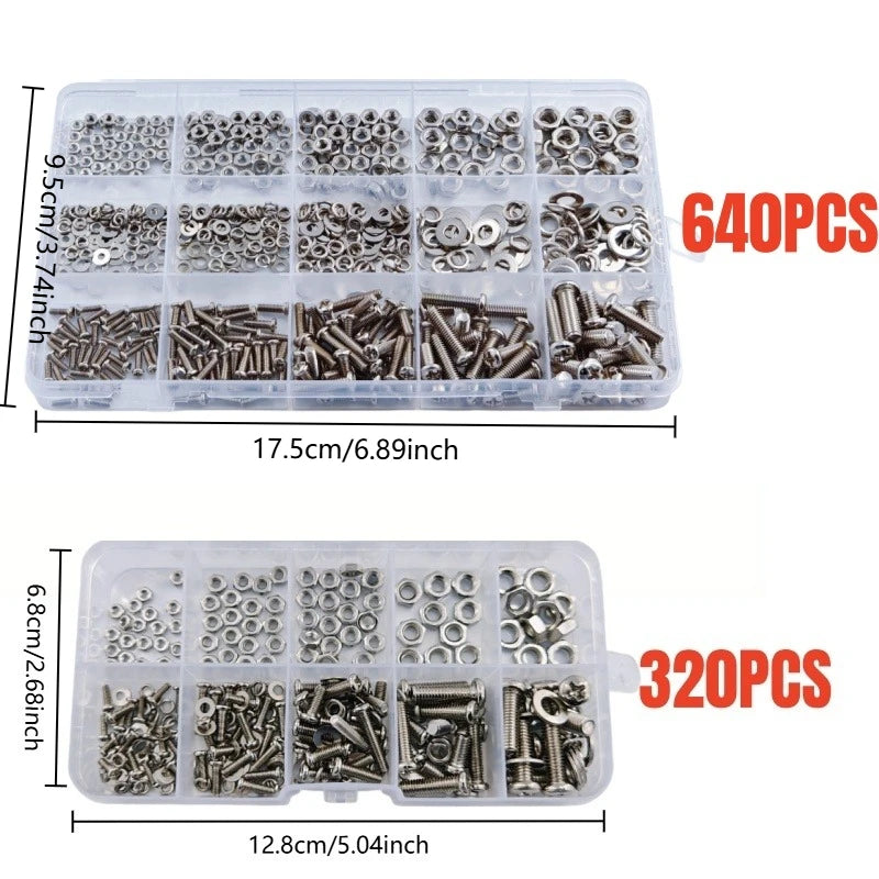 640/320pcs Premium Screw and Nut Assortment Kit Corrosion-Resistant