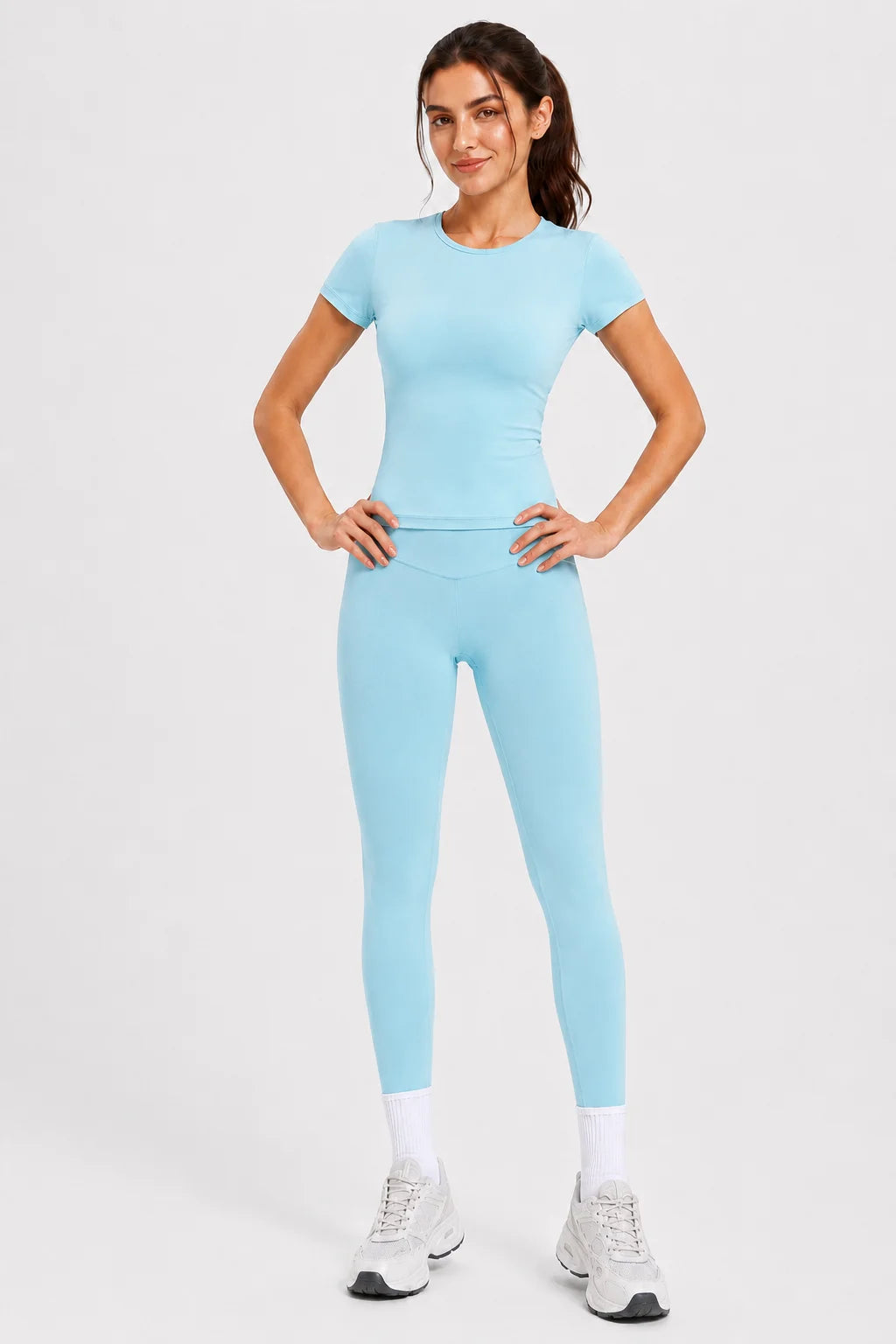 Ladies Sportswear Set (Short Sleeve Top + Long Pants) Fitness Gym