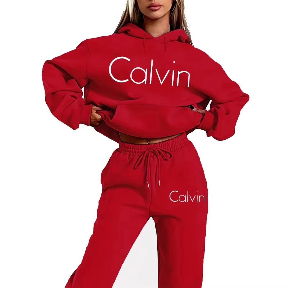 Men Women Printed Hoodie 2‑Piece Tracksuit, Casual Long‑Sleeve
