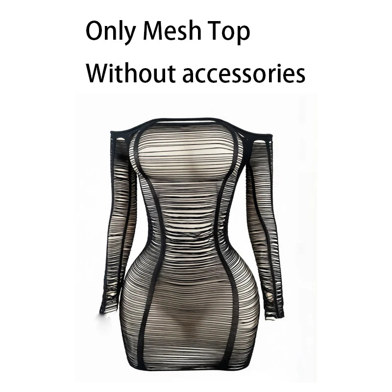 Hollow Out Fishnet Beach Cover Up Bodycon Dress, Sheer Mesh Festival