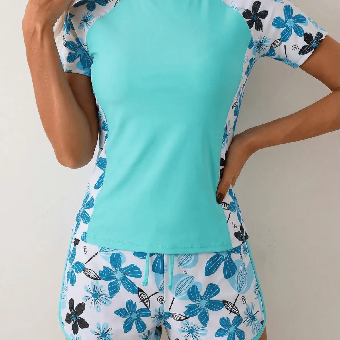 Woman Tankini With Shorts Crop Tankini Top Floral Print Two Piece