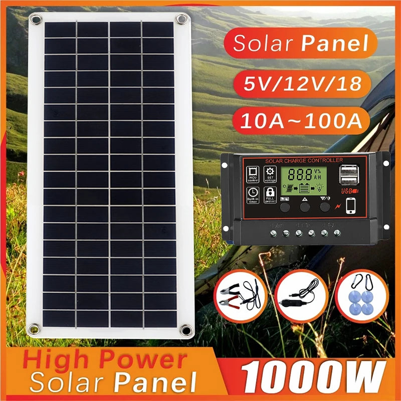 20W-1000W Solar Panel 12V Solar Cell 100A Controller Solar Panel for