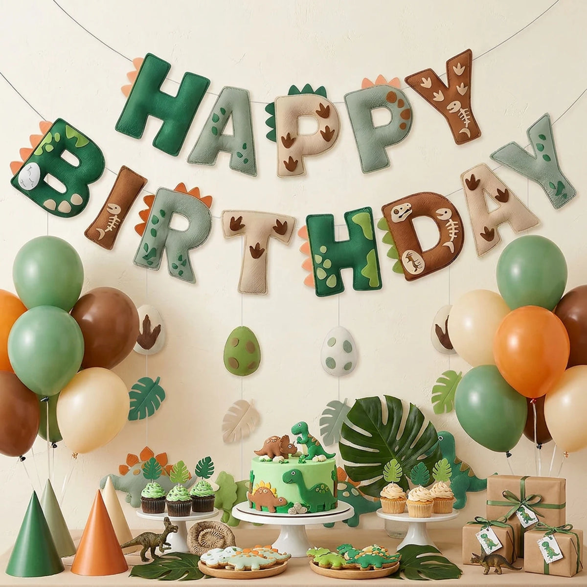2D Felt Green Cute Dinosaur Theme Banner Hanging Garland Party for