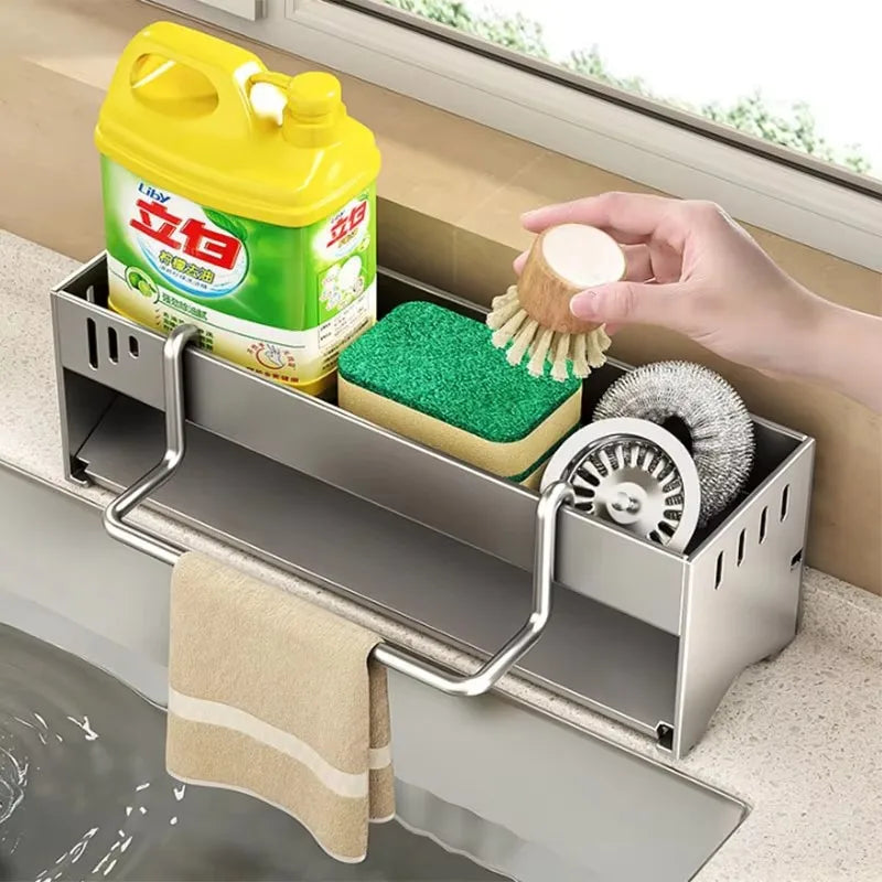 Kitchen Stainless Steel Sponge Rack Household Sink Rag Drain Shelf