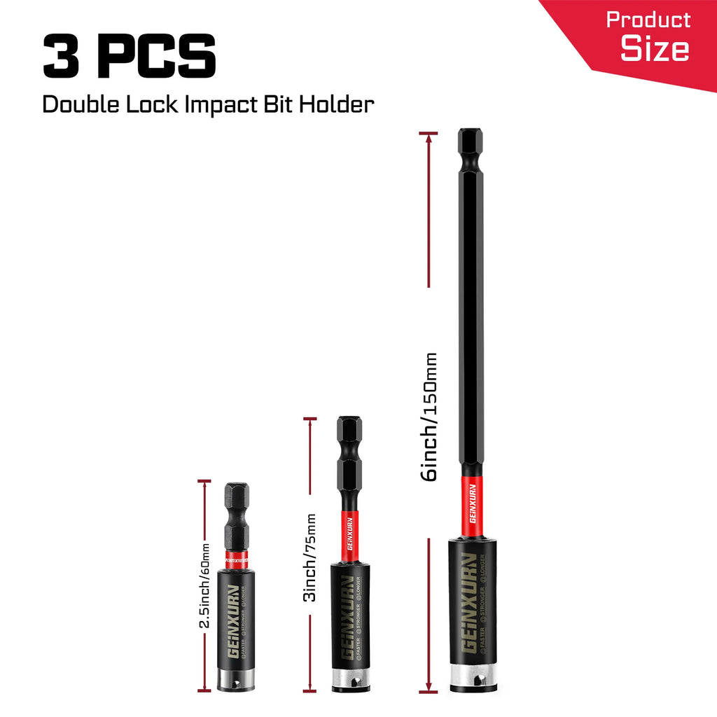 Geinxurn 3PCS Impact driver bit set(2.4"/3"/6"), 1/4" Hex S2 Alloy