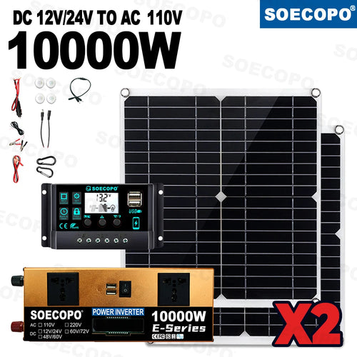SOECOPO10000W Peak Solar System Kit 2x300W Solar Panels DC 12V 24V -