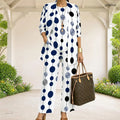 Women White Base Polka Dot Print 3 Piece Pants Set, 3/4 Sleeve