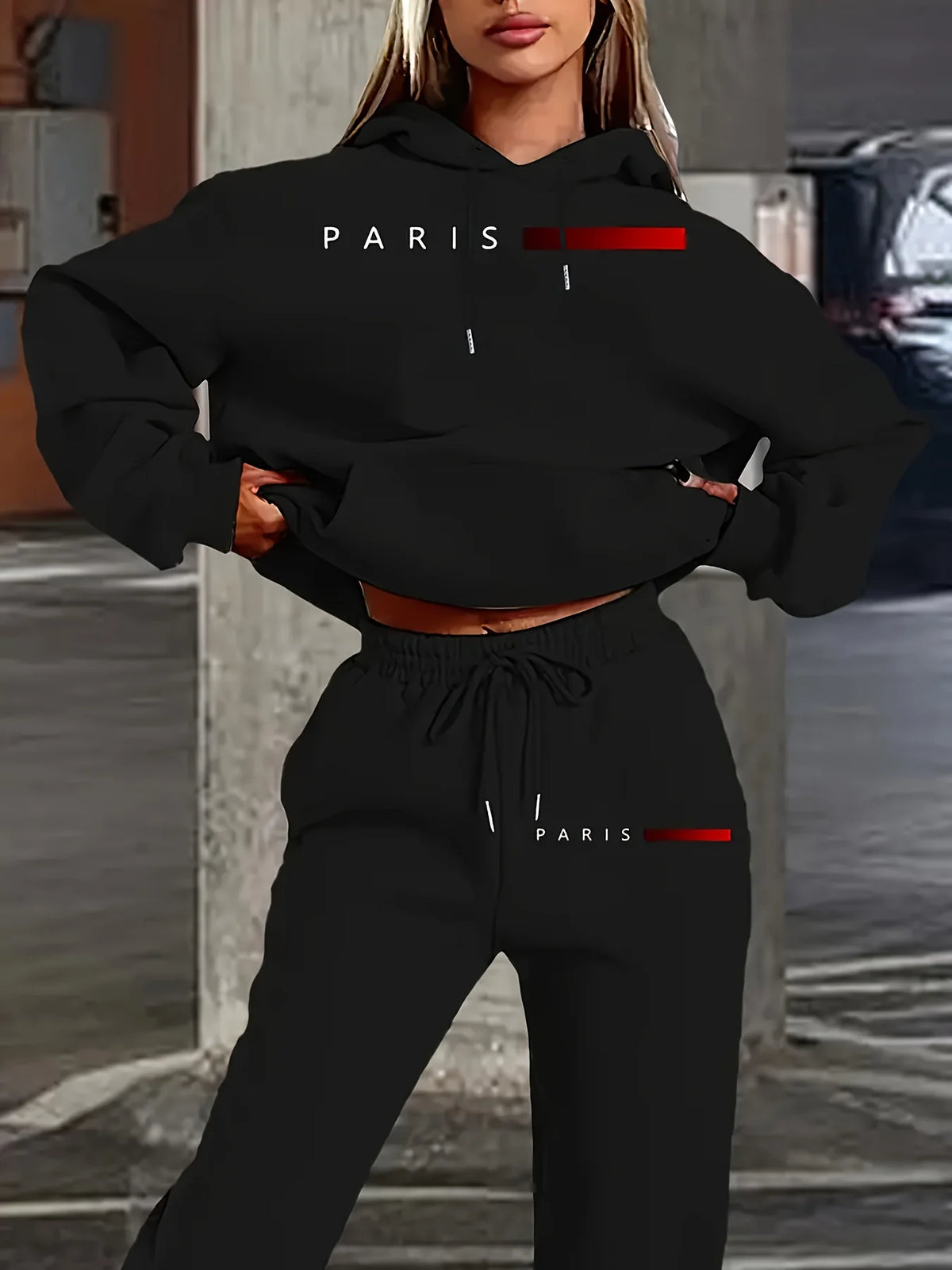 New Women's Sets Hoodie and Pants PARIS Letter Print High Quality