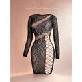 Hollow Out Fishnet Beach Cover Up Bodycon Dress, Sheer Mesh Festival