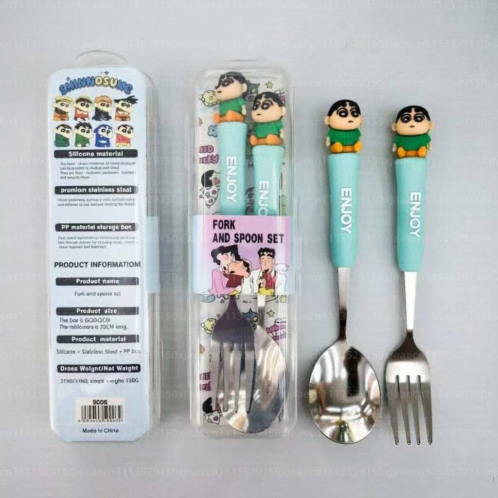 Anime Crayon Shin-Chan Fork And Spoon Set Cartoon Figure Durable