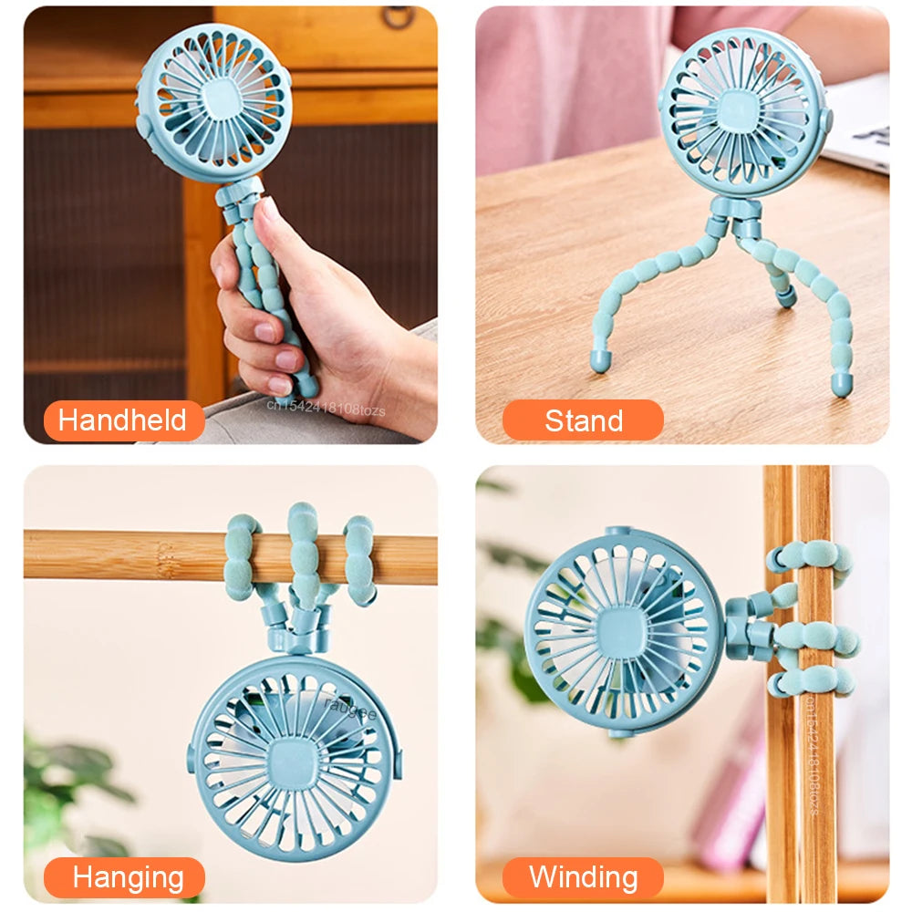 Portable Clip Fan Mini Stroller Fan USB Rechargeable Baby Stroller