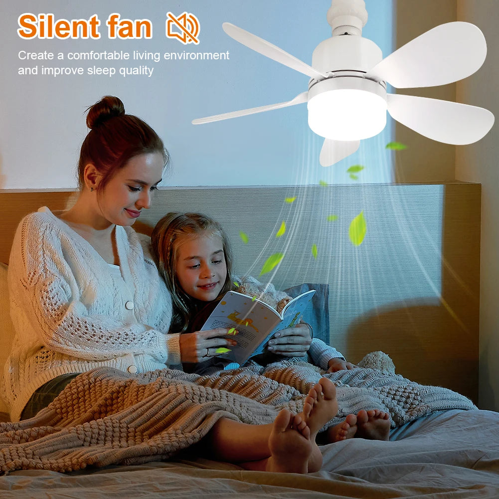 Socket Fan Light with Remote, Small Ceiling Fan with LED, E26/E27+B22