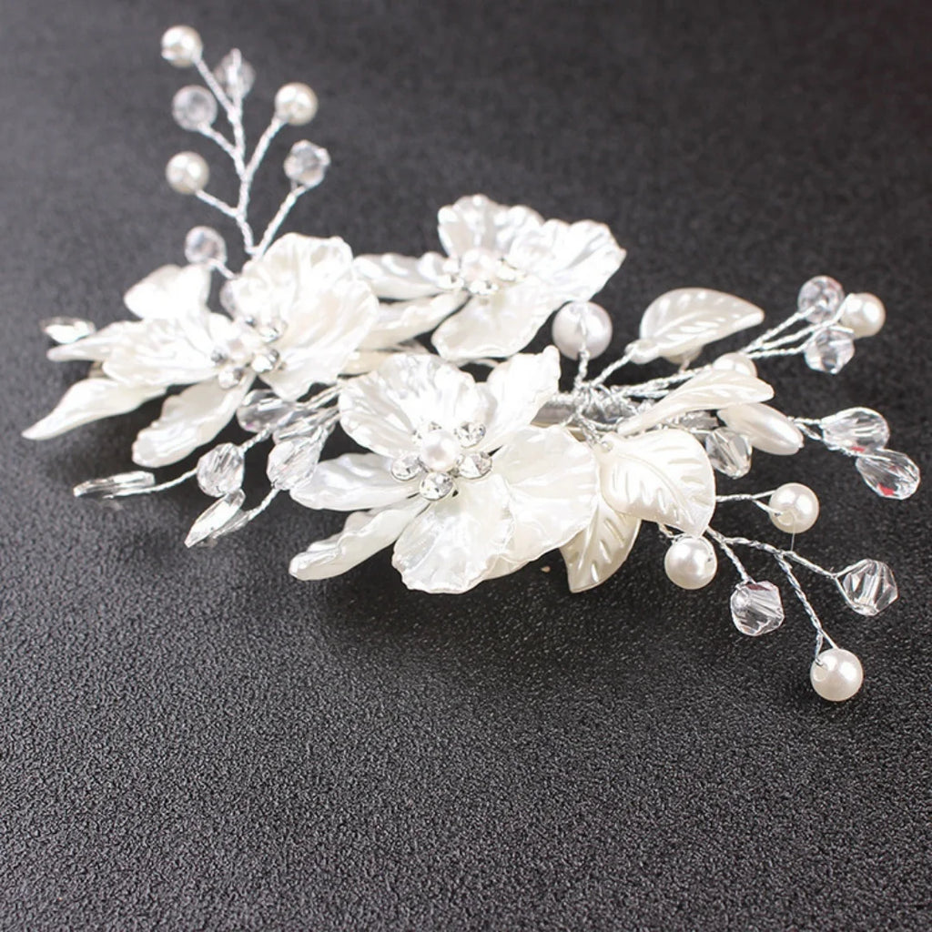 European and American Bride Side Clip Crown Headpiece White Pearl