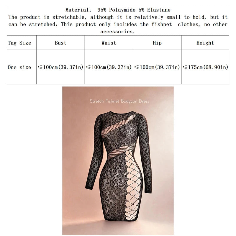 Hollow Out Fishnet Beach Cover Up Bodycon Dress, Sheer Mesh Festival